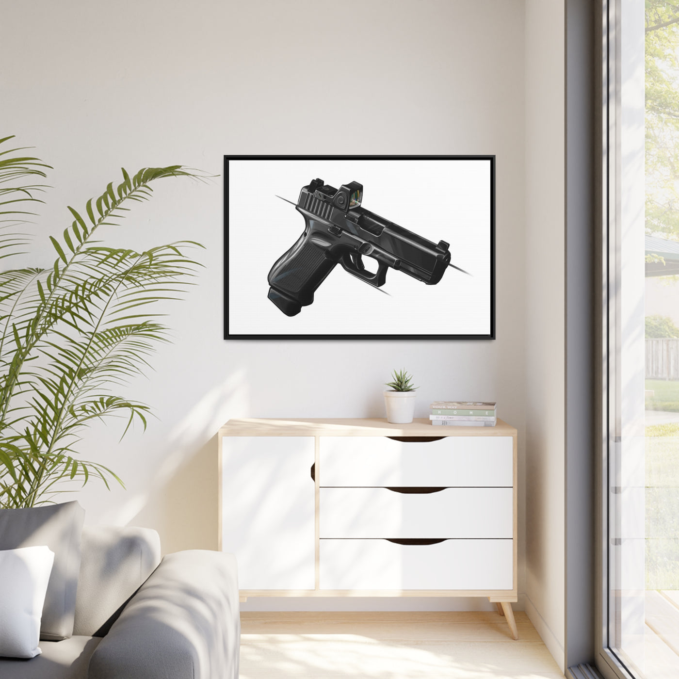 The Last Resort - OG Black Poly Pistol Painting - Just The Piece - Black Framed Wrapped Canvas - Value Collection