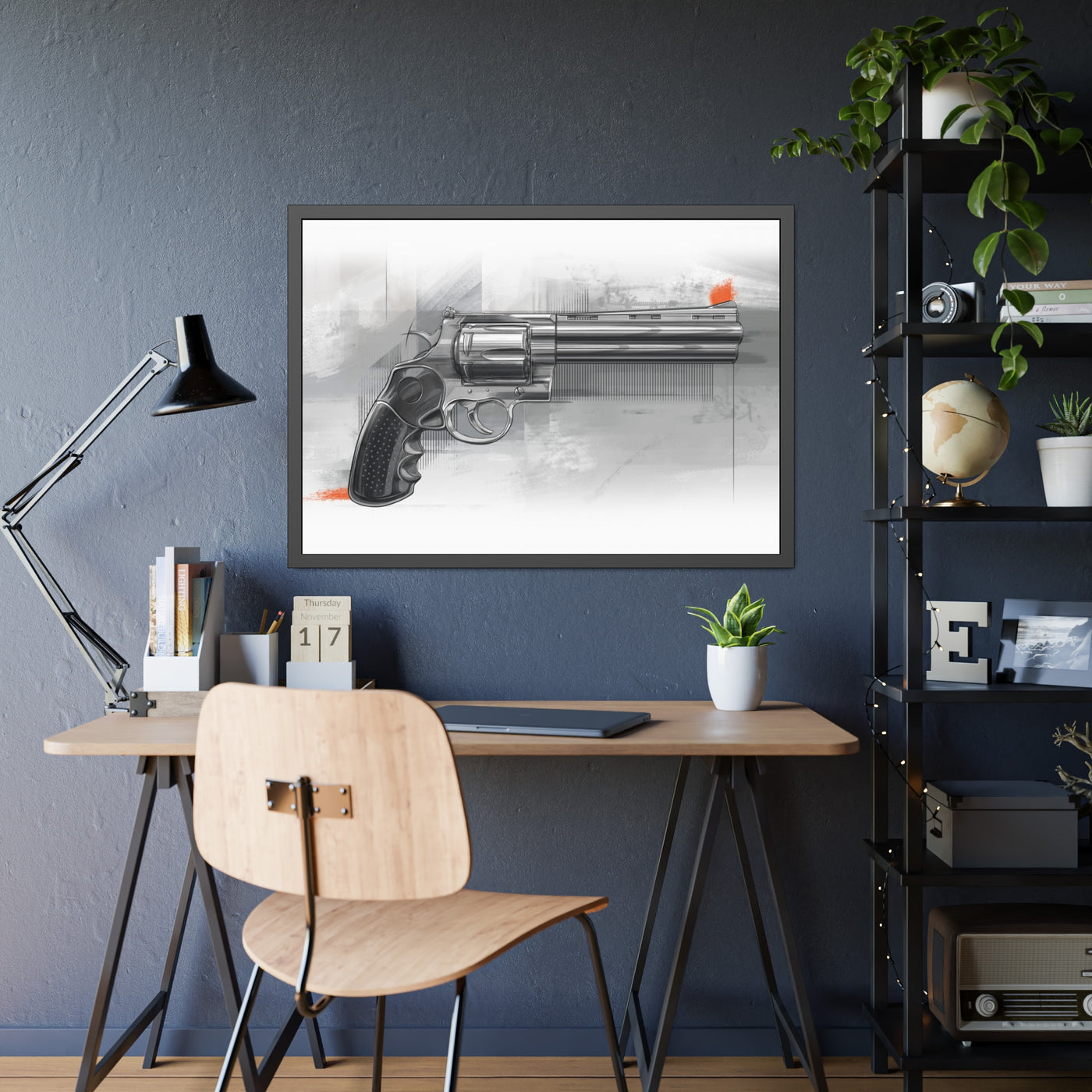 Stainless .44 Mag Revolver Painting - Black Frame - Value Collection