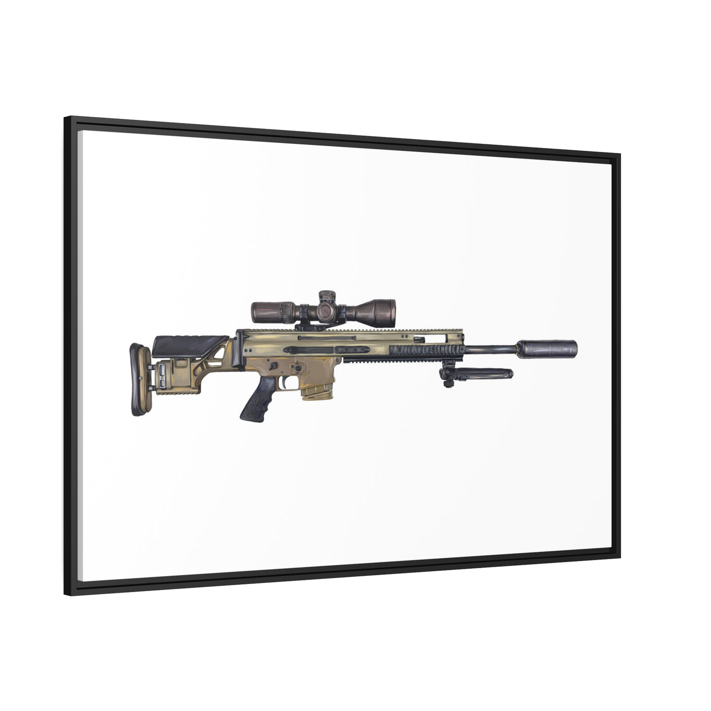 Socom Sniper Rifle Painting - Just The Piece - Black Framed Wrapped Canvas - Value Collection