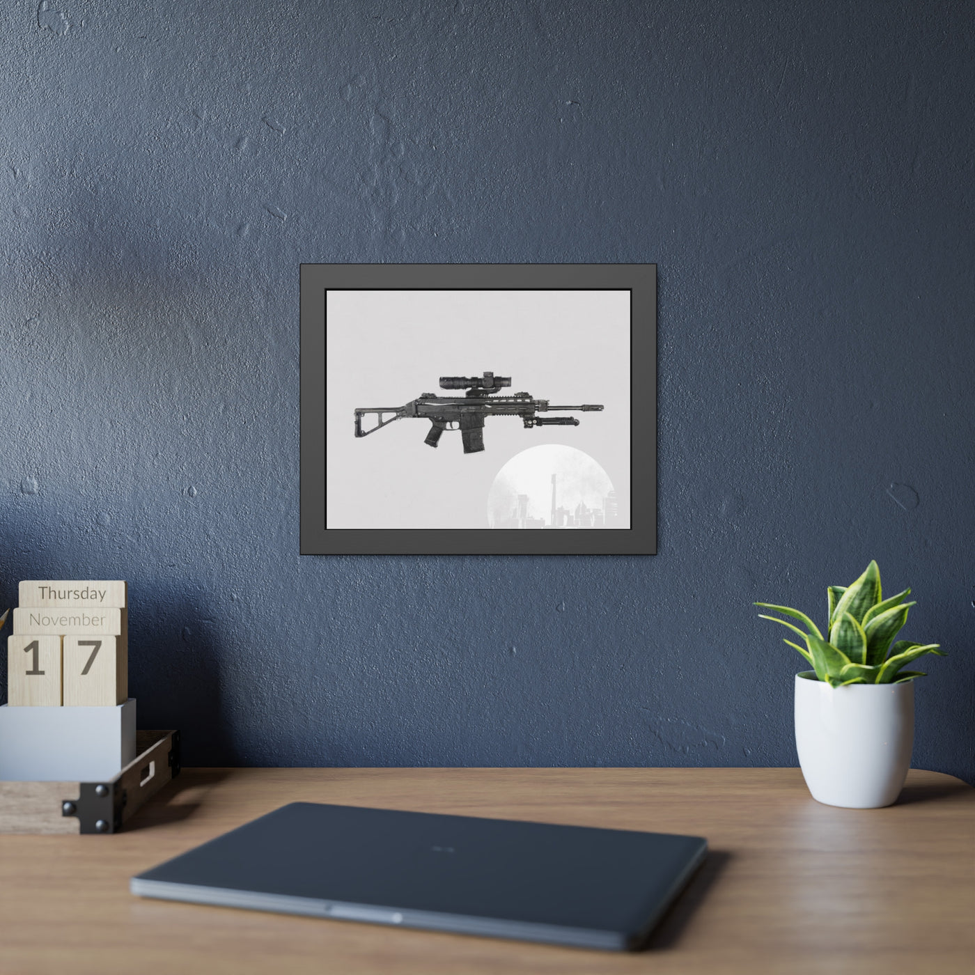 The Urban Sniper Painting - White Background - Black Frame - Value Collection