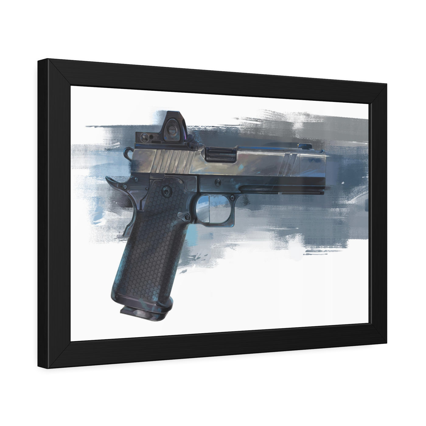 2011 Charlie - Pistol Painting - Blue Background - Black Frame - Value Collection