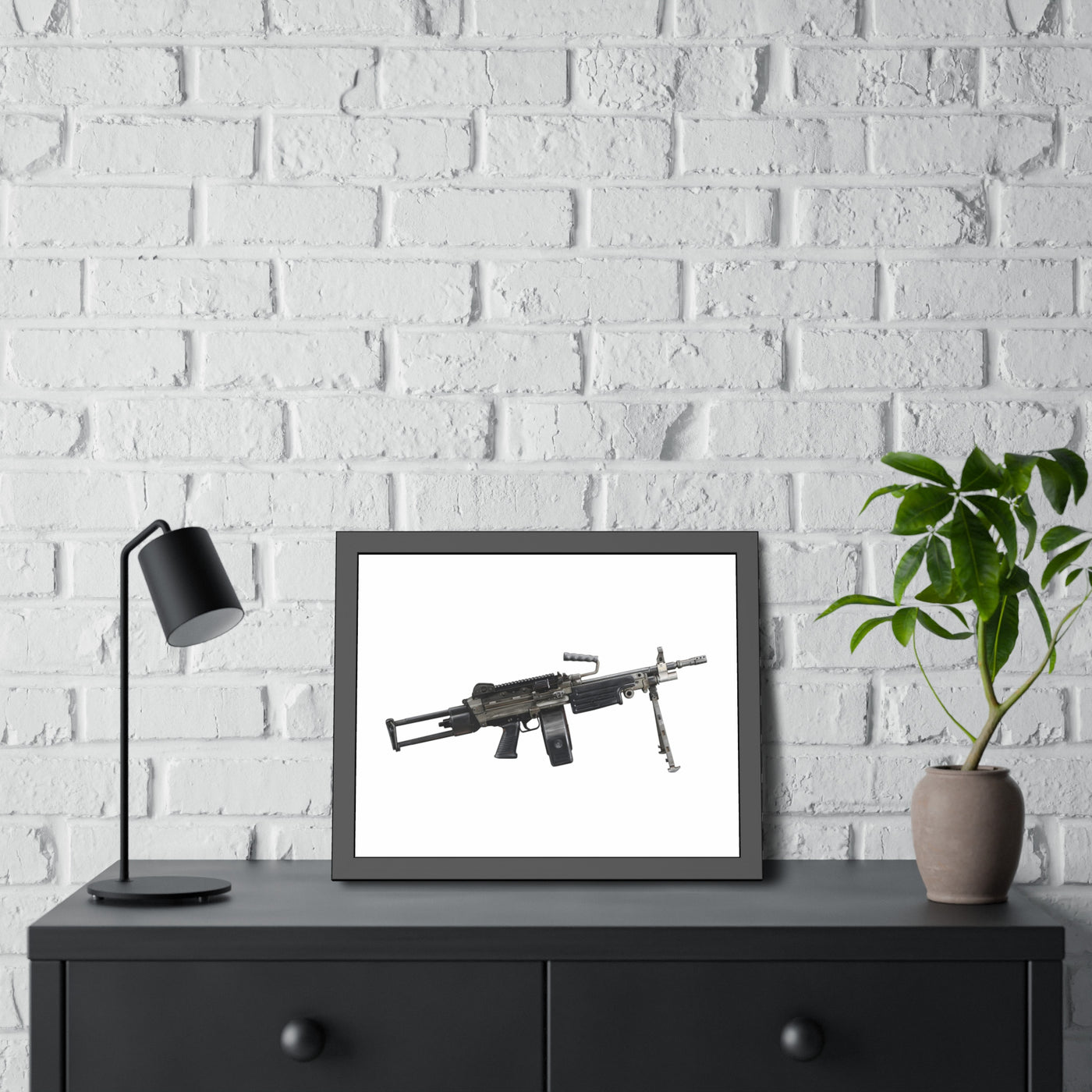 Belt-Fed 5.56x45mm Light Machine Gun Painting - Just The Piece - Black Frame - Value Collection