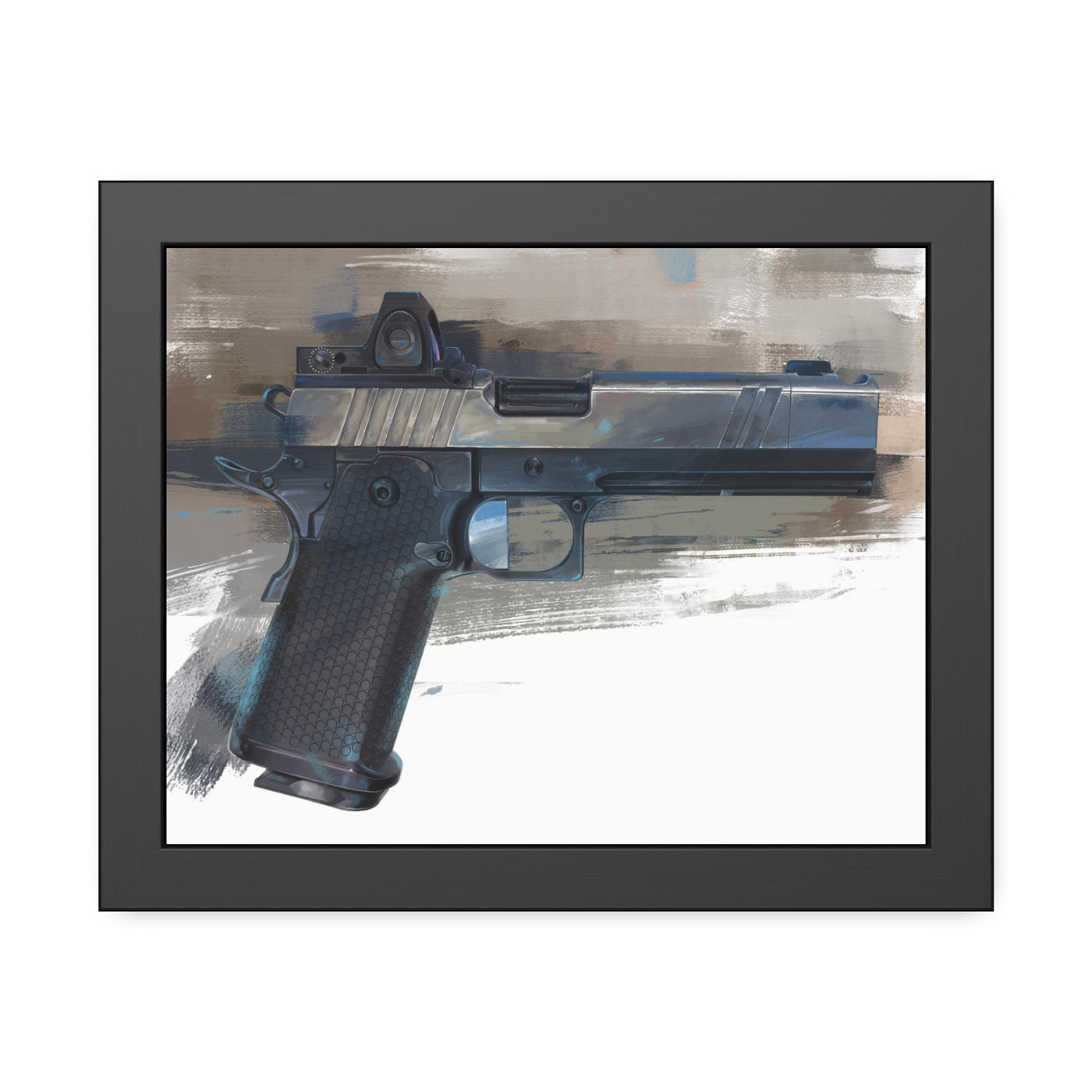 2011 Charlie - Pistol Painting - Brown Background - Black Frame - Value Collection