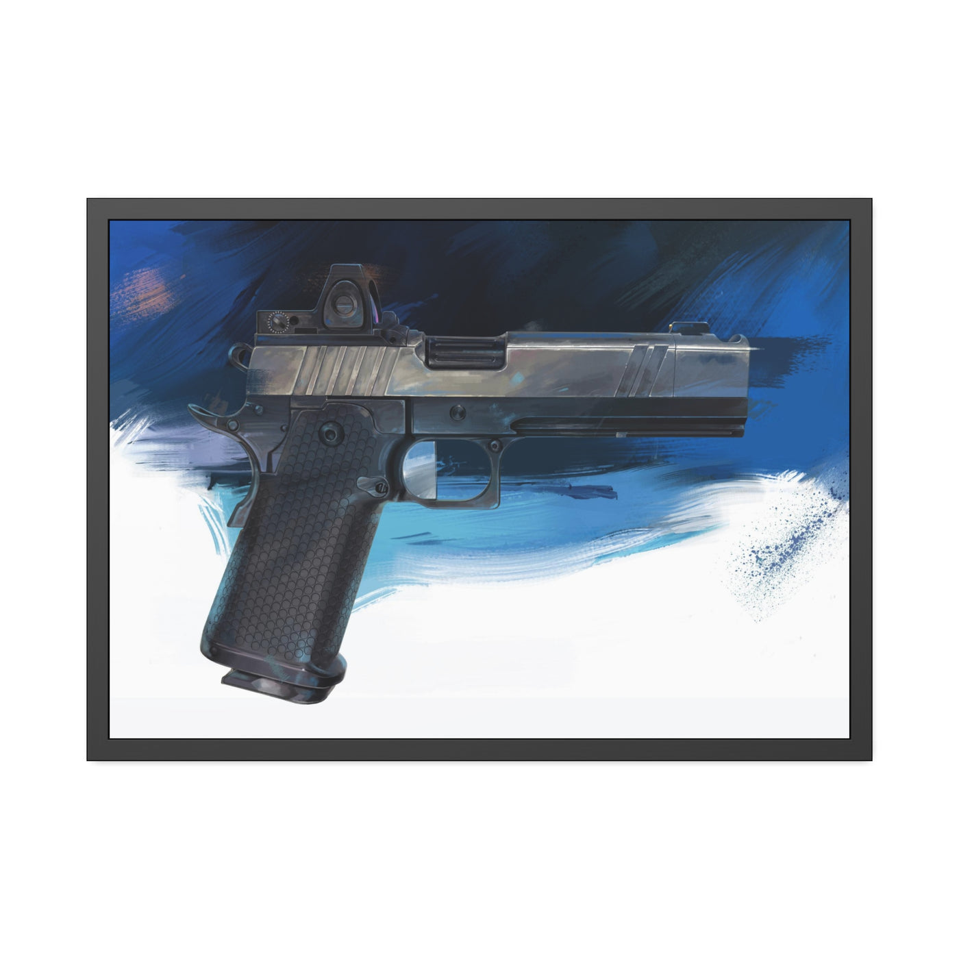 2011 Charlie - Pistol Painting - Dark Blue Background - Black Frame - Value Collection