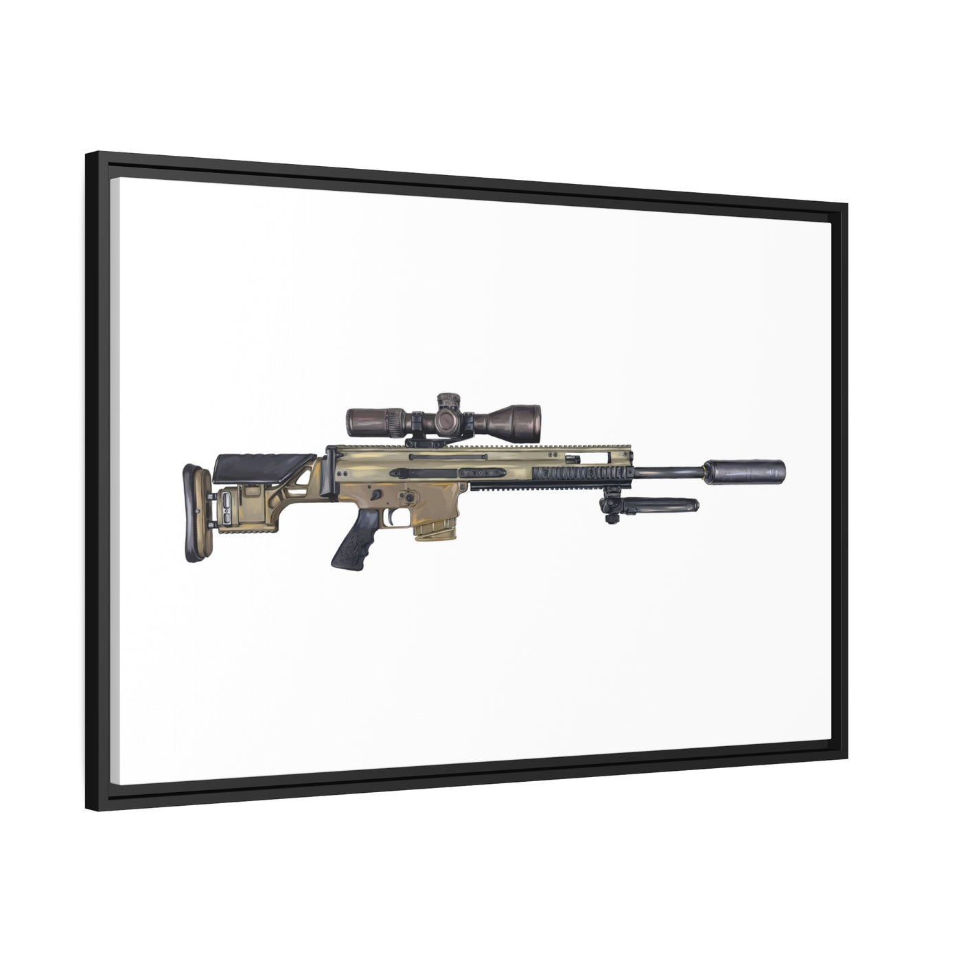 Socom Sniper Rifle Painting - Just The Piece - Black Framed Wrapped Canvas - Value Collection