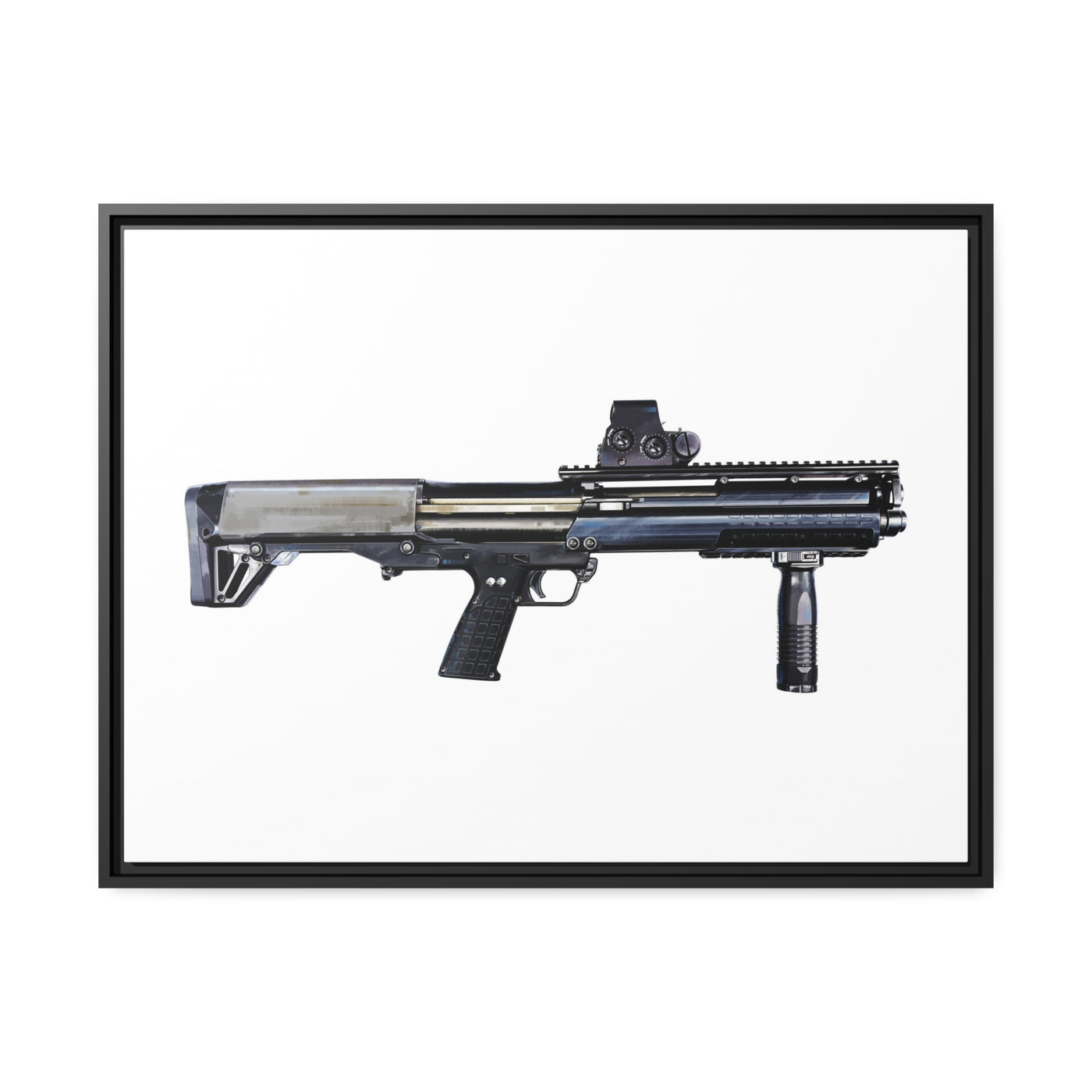 Tactical Bullpup Shotgun Painting - Just The Piece - Black Framed Wrapped Canvas - Value Collection