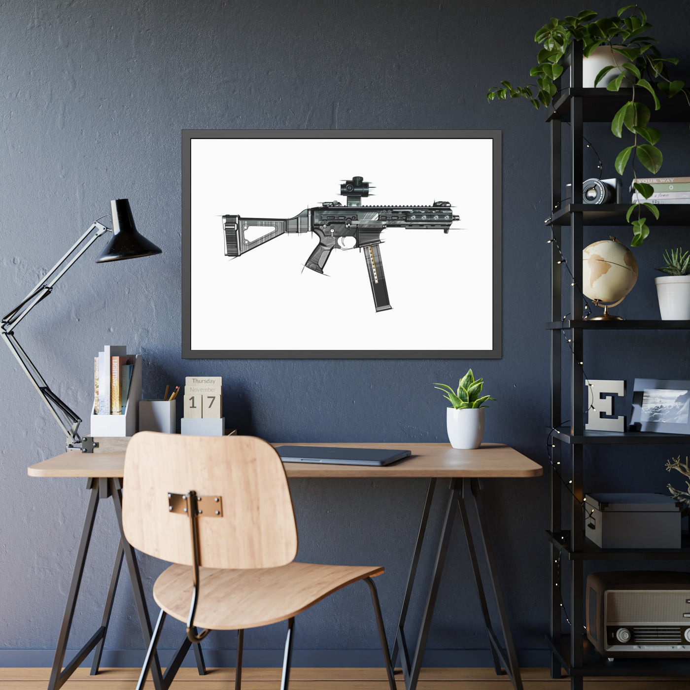 .45 Cal SMG Painting - Just The Piece - Black Frame - Value Collection