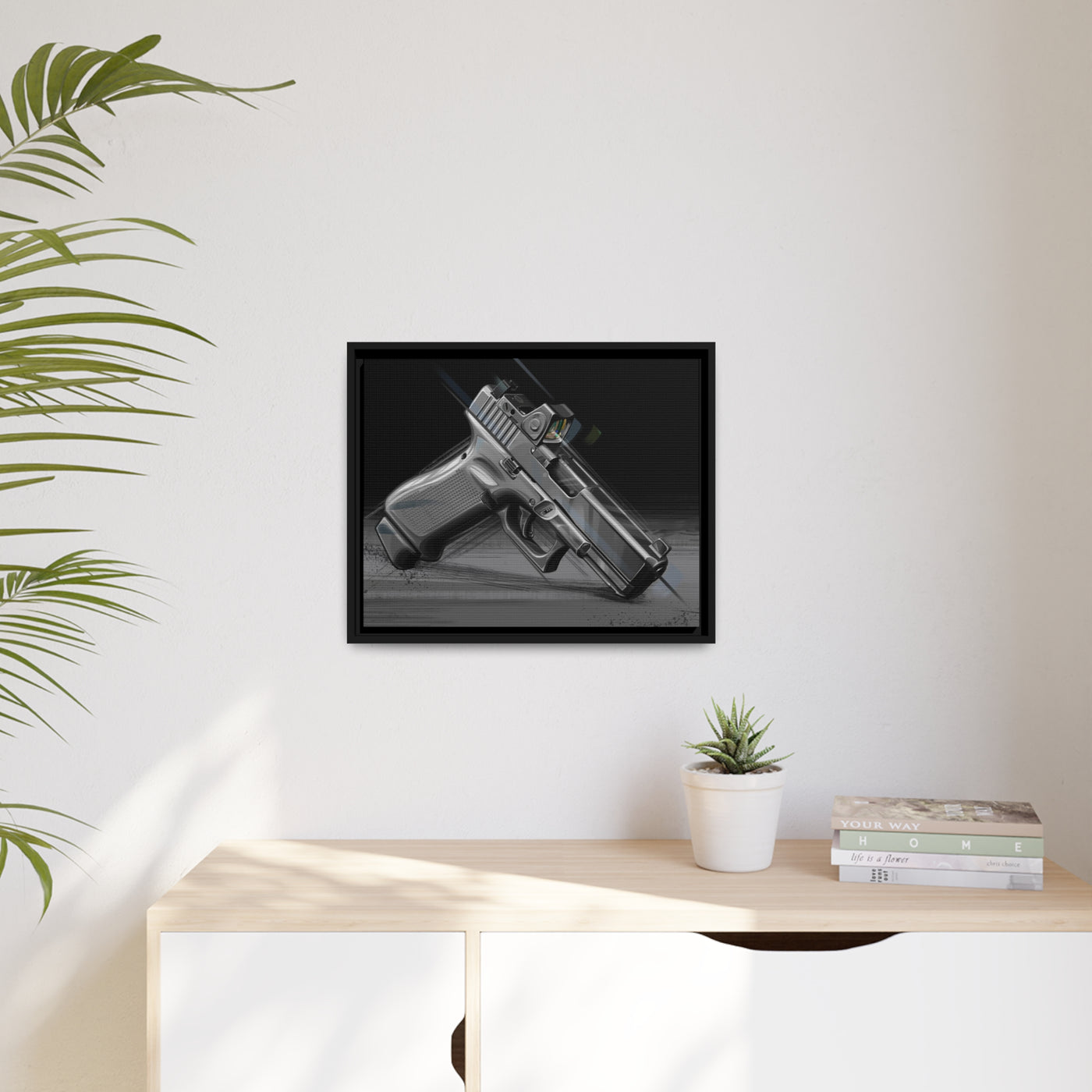 The Last Resort - OG Grey Poly Pistol Painting - Black Framed Wrapped Canvas - Value Collection