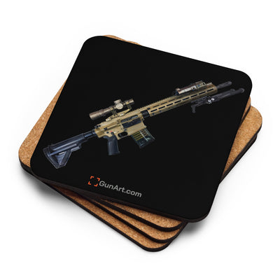 German 7.62x51mm AR10 Battle Rifle Cork-back Coaster - Black Background