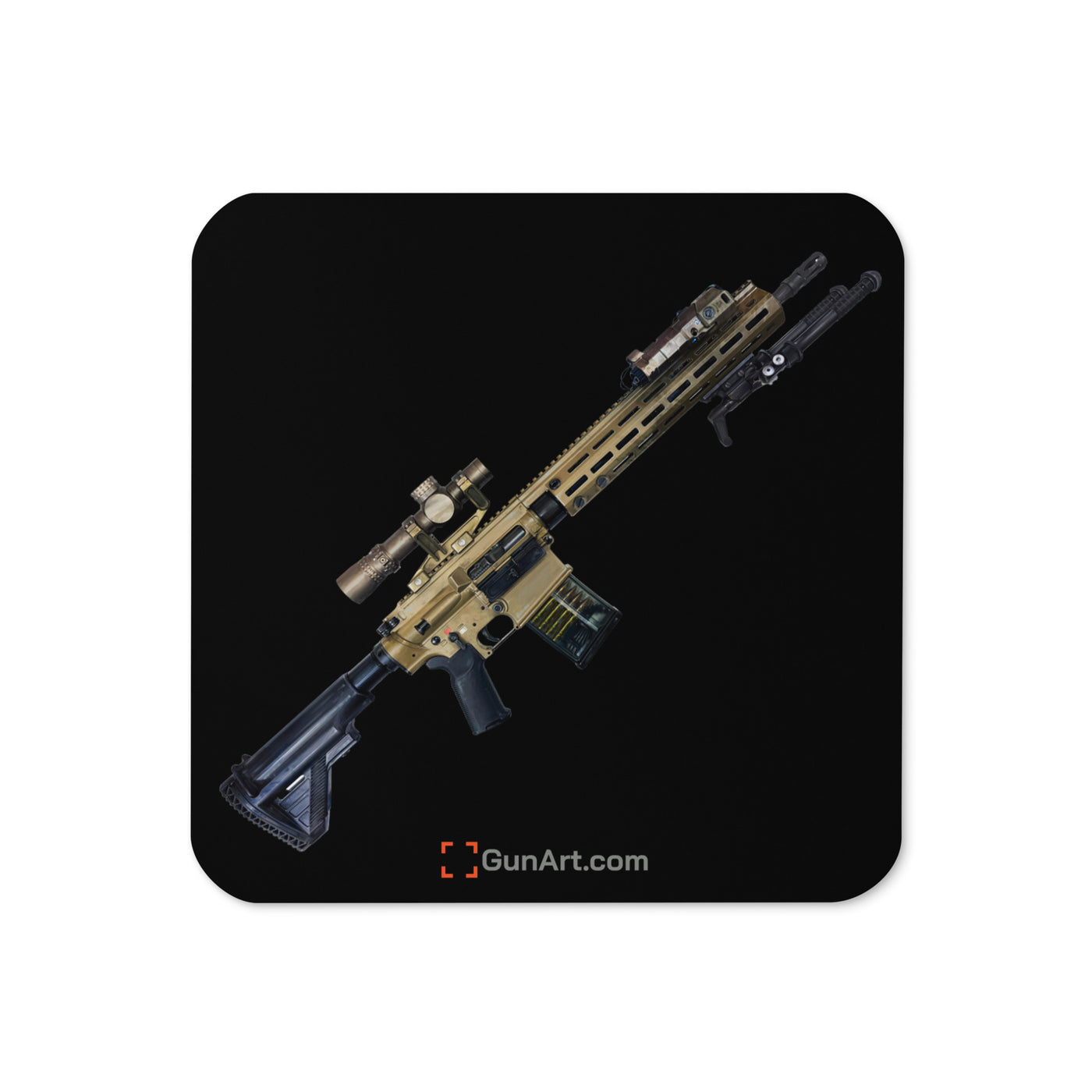 German 7.62x51mm AR10 Battle Rifle Cork-back Coaster - Black Background