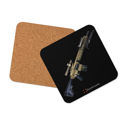 German 7.62x51mm AR10 Battle Rifle Cork-back Coaster - Black Background