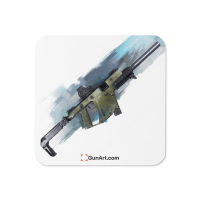 The Vindicator - Suppressed SMG Cork-back Coaster - Blue Background