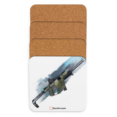 The Vindicator - Suppressed SMG Cork-back Coaster - Blue Background