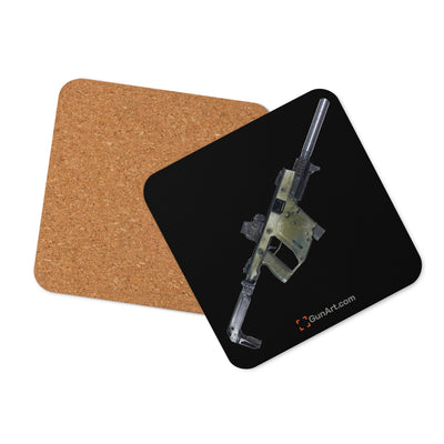 The Vindicator - Suppressed SMG Cork-back Coaster - Black Background