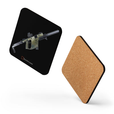 The Vindicator - Suppressed SMG Cork-back Coaster - Black Background