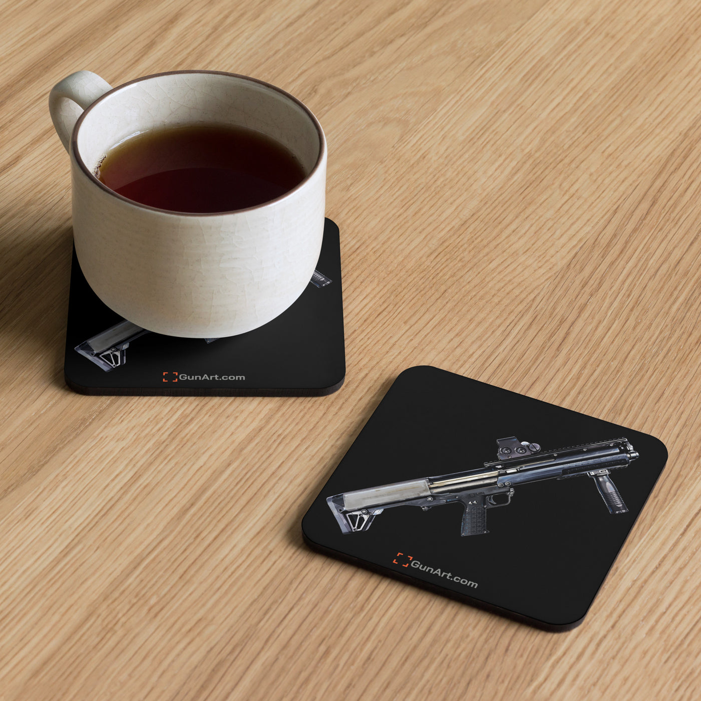 Tactical Bullpup Shotgun Cork-back Coaster - Just The Piece - Black Background