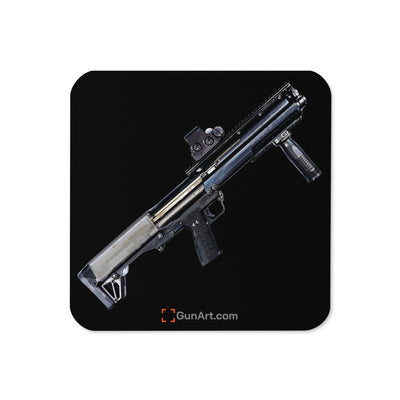 Tactical Bullpup Shotgun Cork-back Coaster - Just The Piece - Black Background