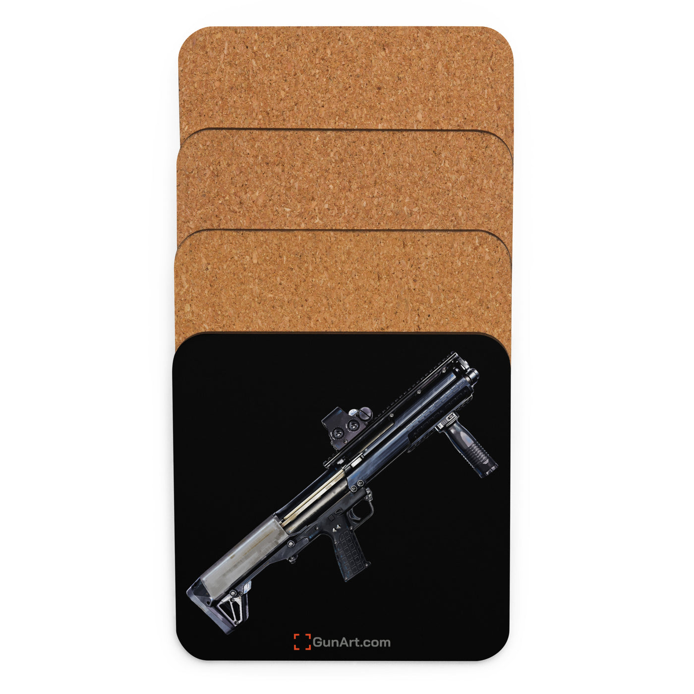 Tactical Bullpup Shotgun Cork-back Coaster - Just The Piece - Black Background