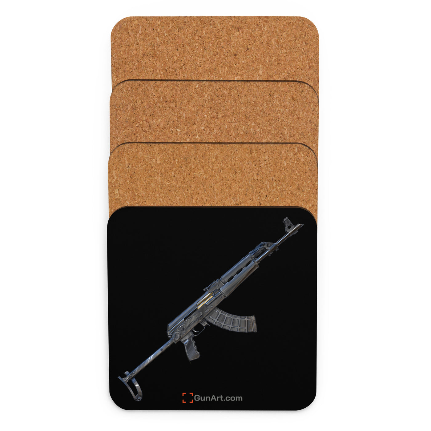 The Paratrooper / AK-47 Underfolder Cork-back Coaster - Just The Piece - Black Background