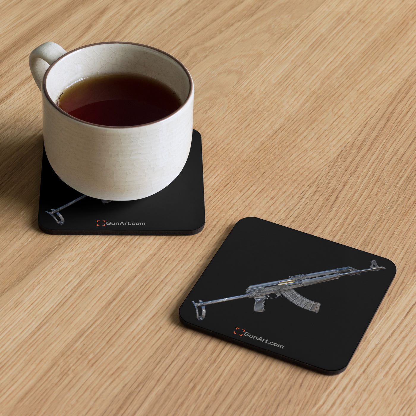 The Paratrooper / AK-47 Underfolder Cork-back Coaster - Just The Piece - Black Background