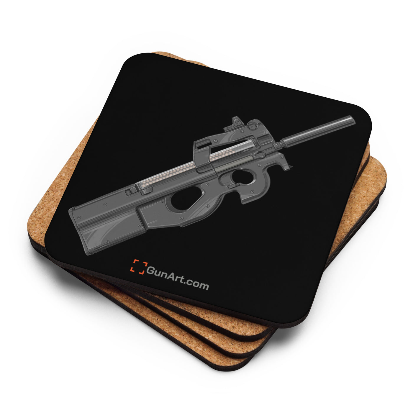 Secret Service Bullpup 5.7x28mm Subgun Cork-back Coaster - Just The Piece - Black Background