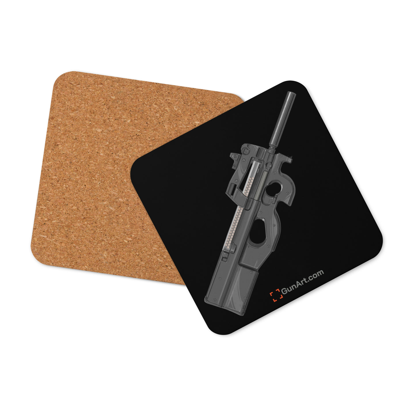 Secret Service Bullpup 5.7x28mm Subgun Cork-back Coaster - Just The Piece - Black Background