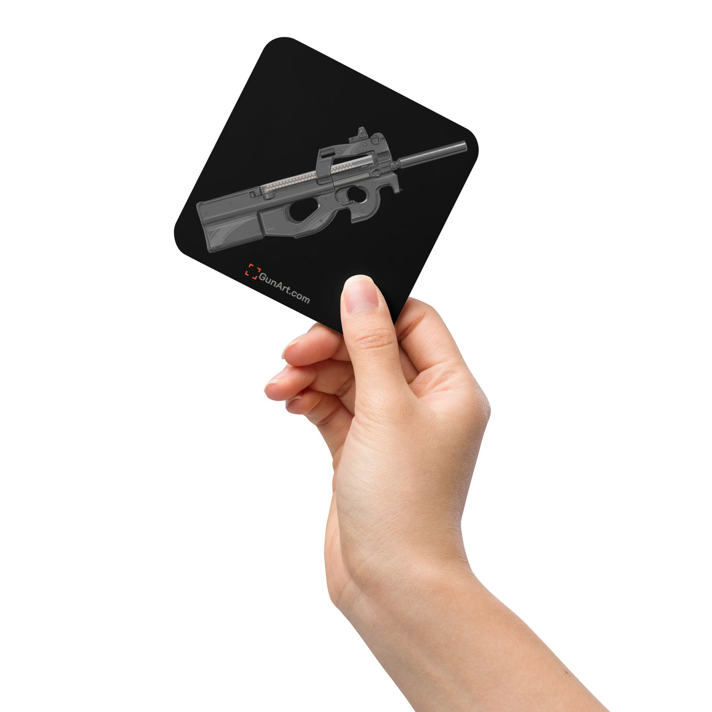 Secret Service Bullpup 5.7x28mm Subgun Cork-back Coaster - Just The Piece - Black Background