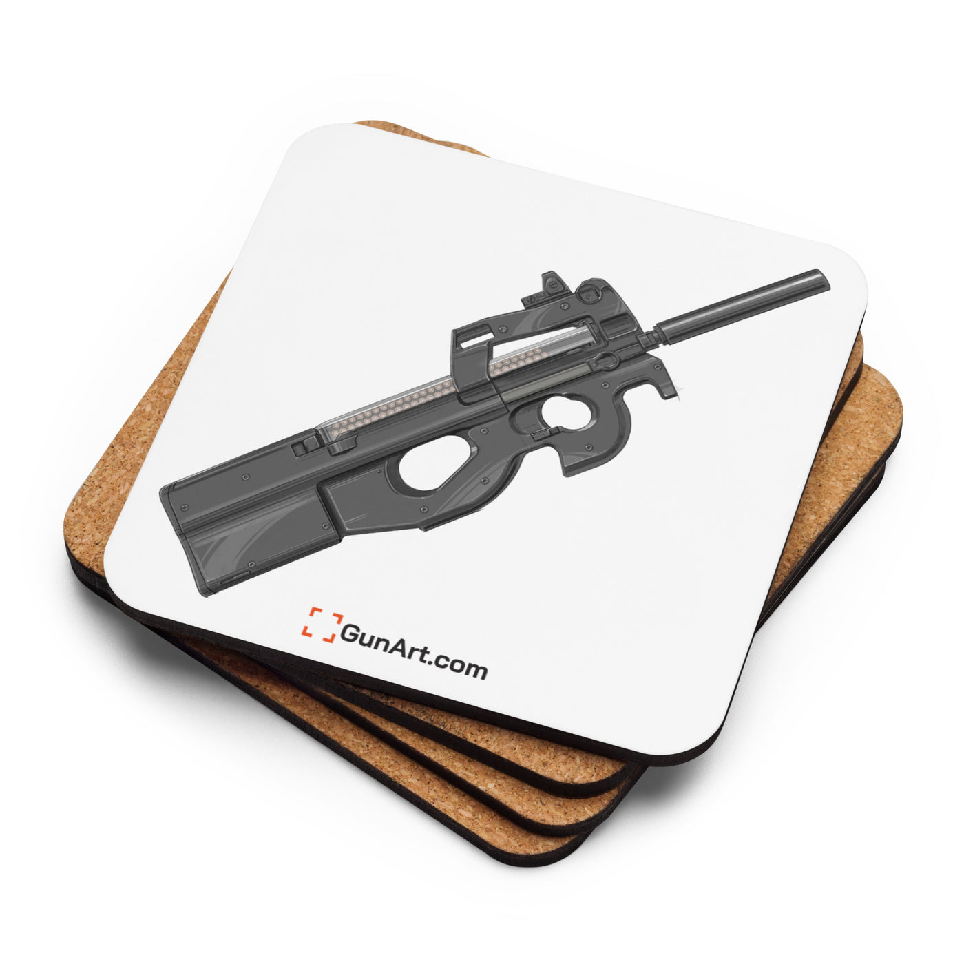 Secret Service Bullpup 5.7x28mm Subgun Cork-back Coaster - Just The Piece - White Background