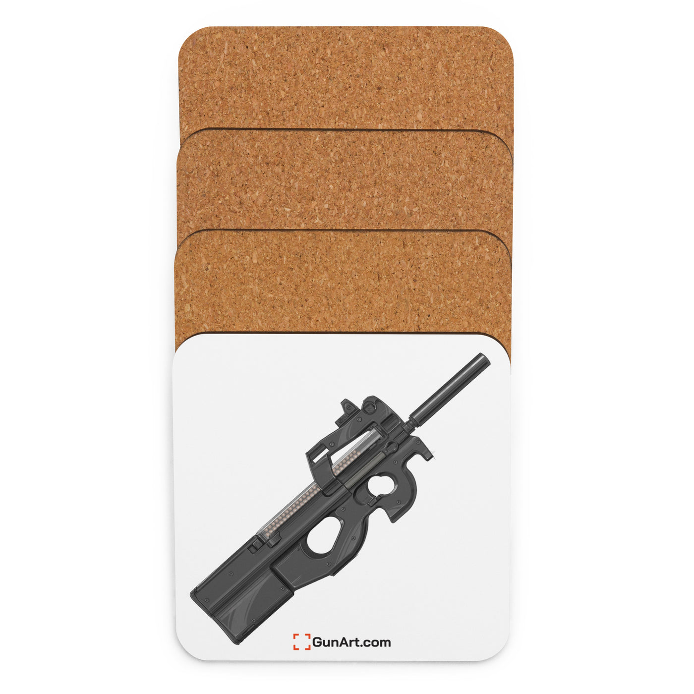 Secret Service Bullpup 5.7x28mm Subgun Cork-back Coaster - Just The Piece - White Background