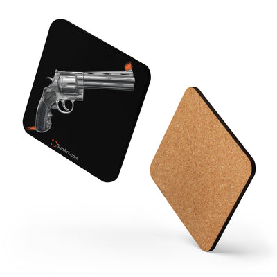 Stainless .44 Mag Revolver Cork-back Coaster - Just The Piece - Black Background