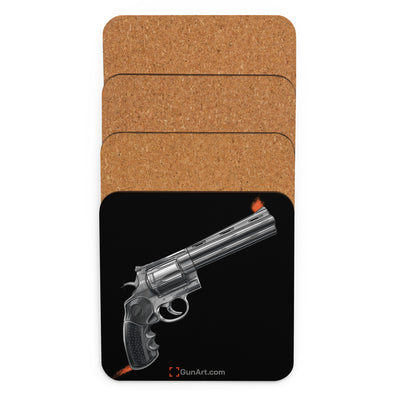 Stainless .44 Mag Revolver Cork-back Coaster - Just The Piece - Black Background