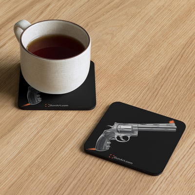 Stainless .44 Mag Revolver Cork-back Coaster - Just The Piece - Black Background