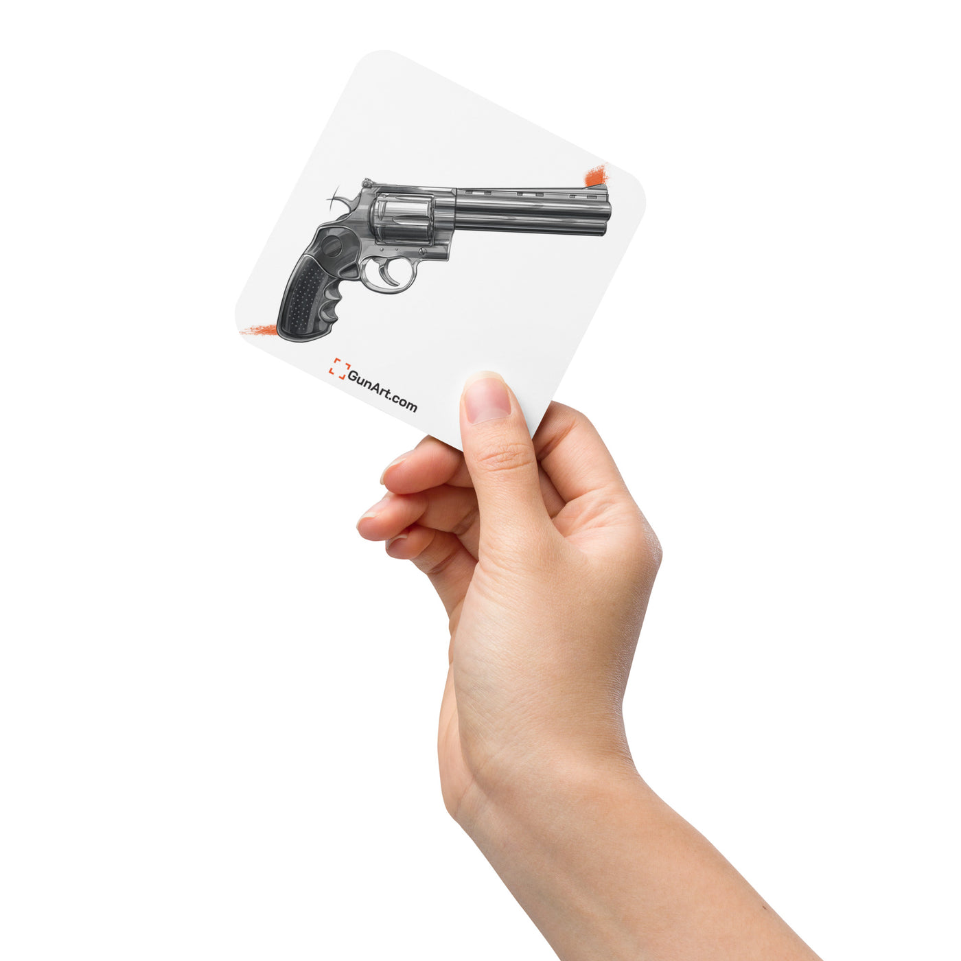 Stainless .44 Mag Revolver Cork-back Coaster - Just The Piece - White Background