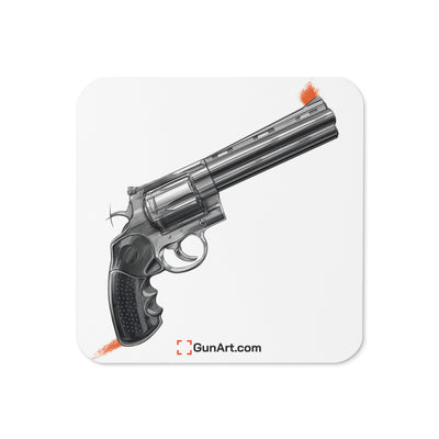 Stainless .44 Mag Revolver Cork-back Coaster - Just The Piece - White Background
