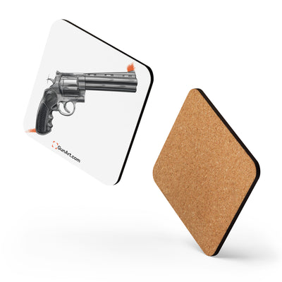 Stainless .44 Mag Revolver Cork-back Coaster - Just The Piece - White Background