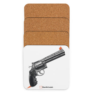 Stainless .44 Mag Revolver Cork-back Coaster - Just The Piece - White Background