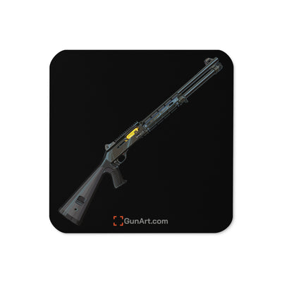 Special Ops Shotgun 12 Gauge Cork-back Coaster - Just The Piece - Black Background