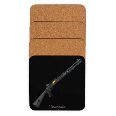 Special Ops Shotgun 12 Gauge Cork-back Coaster - Just The Piece - Black Background