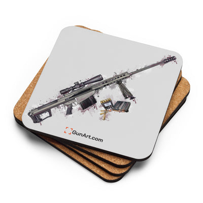 The Long-Range Legend - .50 Cal BMG Rifle Cork-back Coaster - Purple Background