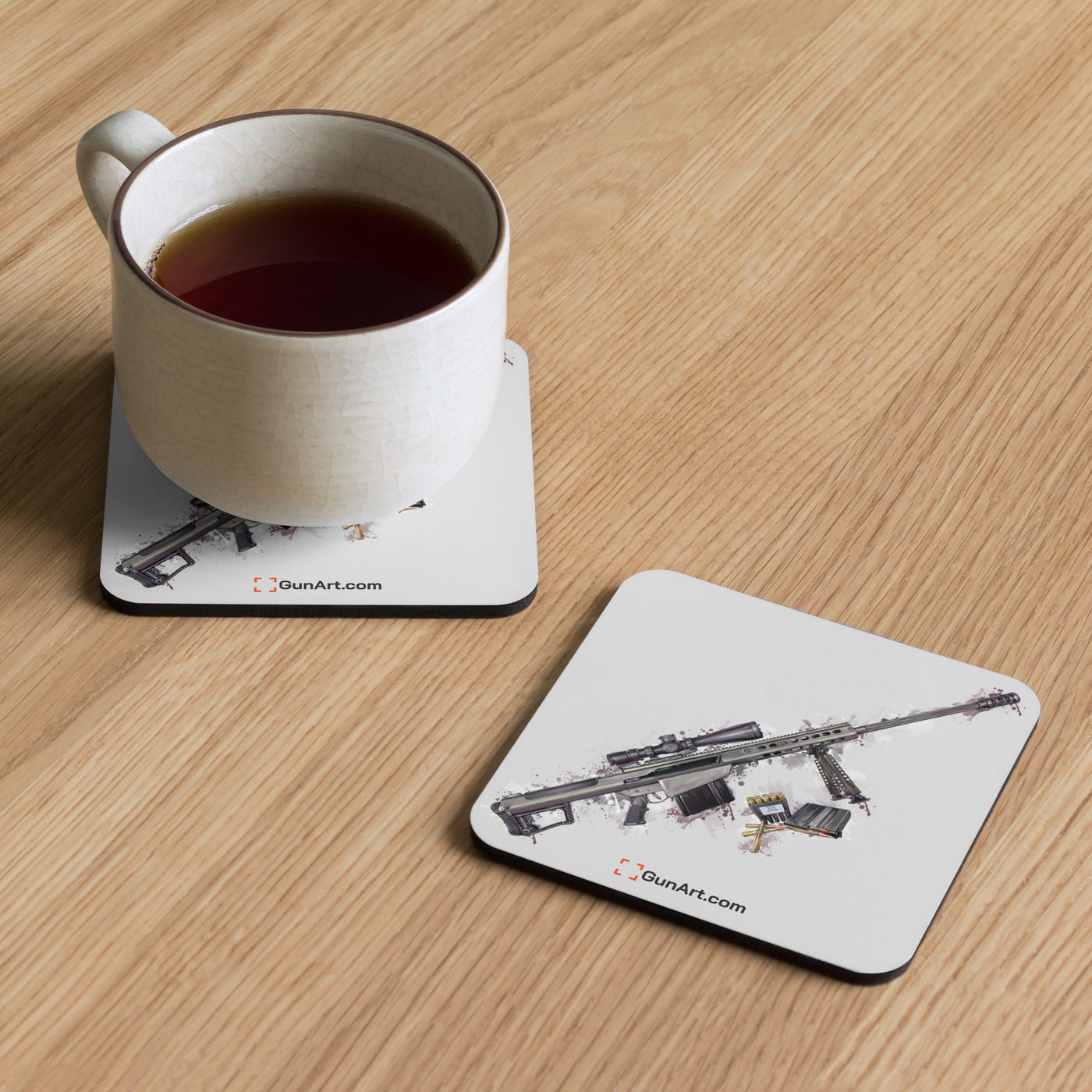 The Long-Range Legend - .50 Cal BMG Rifle Cork-back Coaster - Purple Background