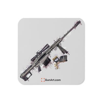 The Long-Range Legend - .50 Cal BMG Rifle Cork-back Coaster - Purple Background