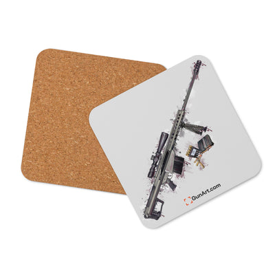 The Long-Range Legend - .50 Cal BMG Rifle Cork-back Coaster - Purple Background