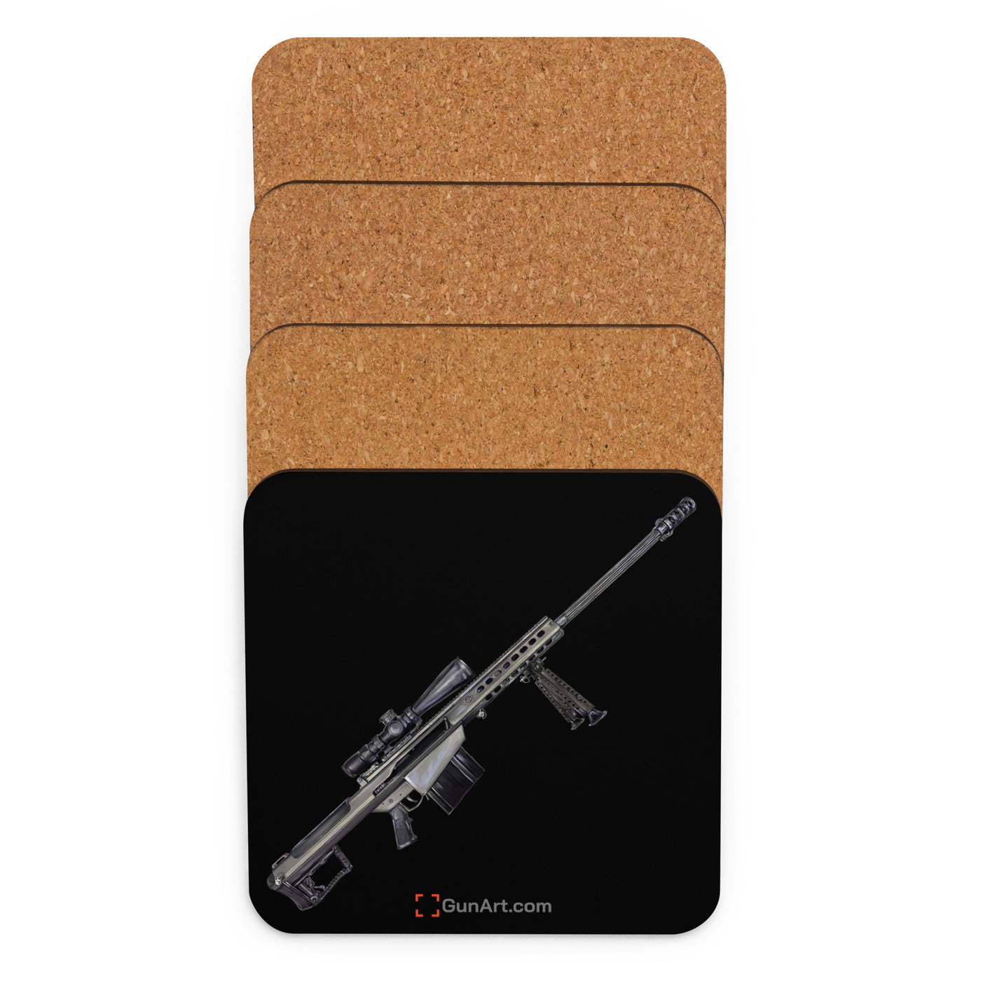 The Long-Range Legend - .50 Cal BMG Rifle Cork-back Coaster - Just The Piece - Black Background
