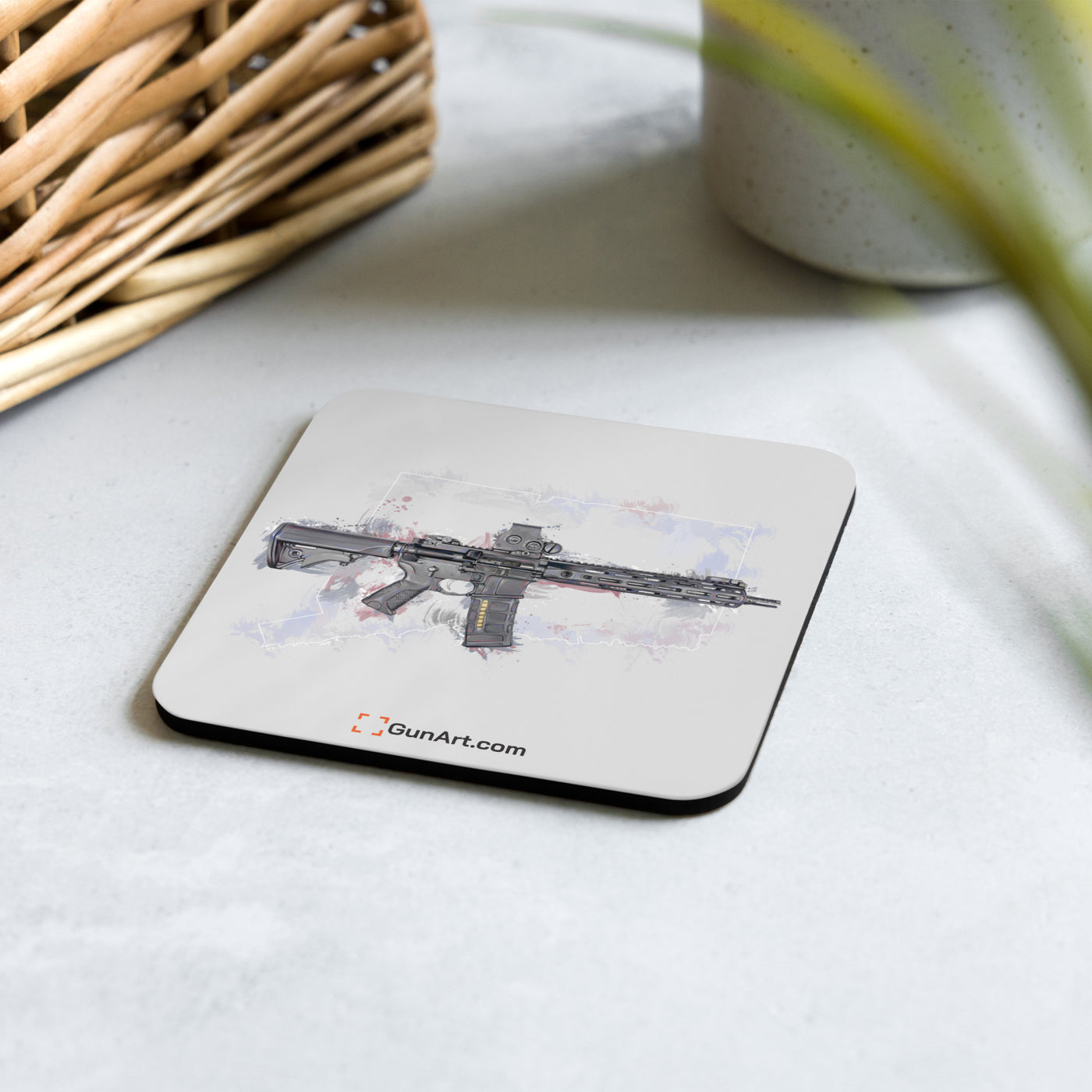 Defending Freedom - Connecticut - AR-15 State Cork-back Coaster - White State