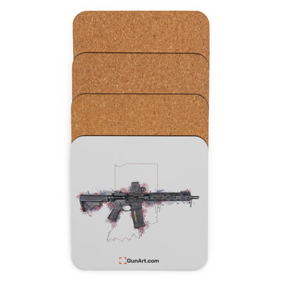 Defending Freedom - Indiana - AR-15 State Cork-back Coaster - Colored State