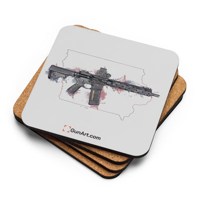 Defending Freedom - Iowa - AR-15 State Cork-back Coaster - Colored State