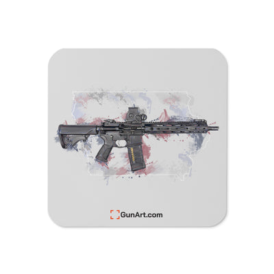 Defending Freedom - Iowa - AR-15 State Cork-back Coaster - White State