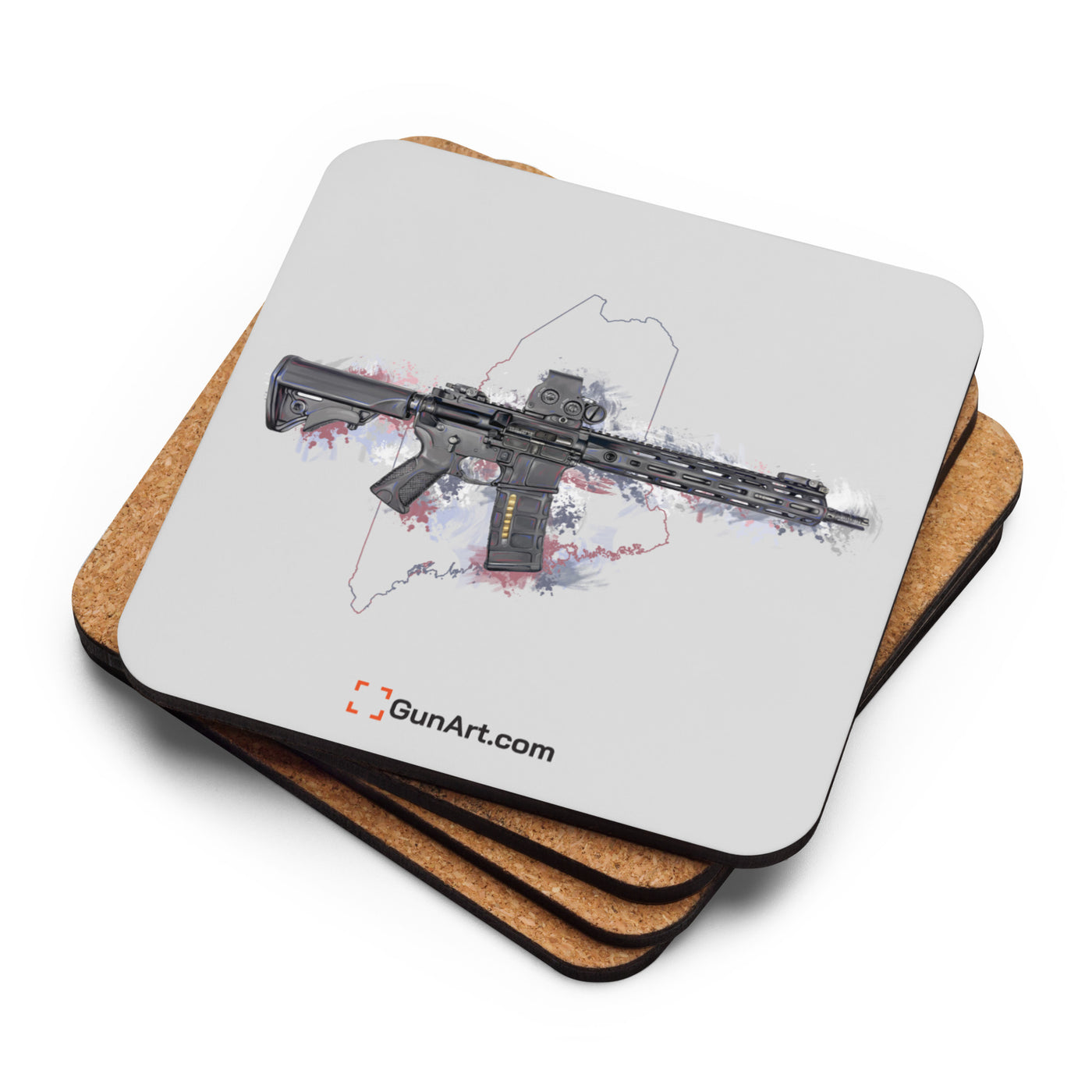 Defending Freedom - Maine - AR-15 State Cork-back Coaster - Colored State