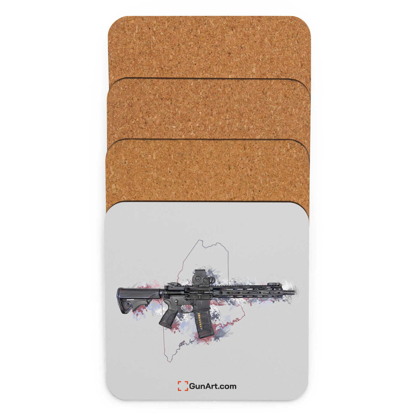 Defending Freedom - Maine - AR-15 State Cork-back Coaster - Colored State