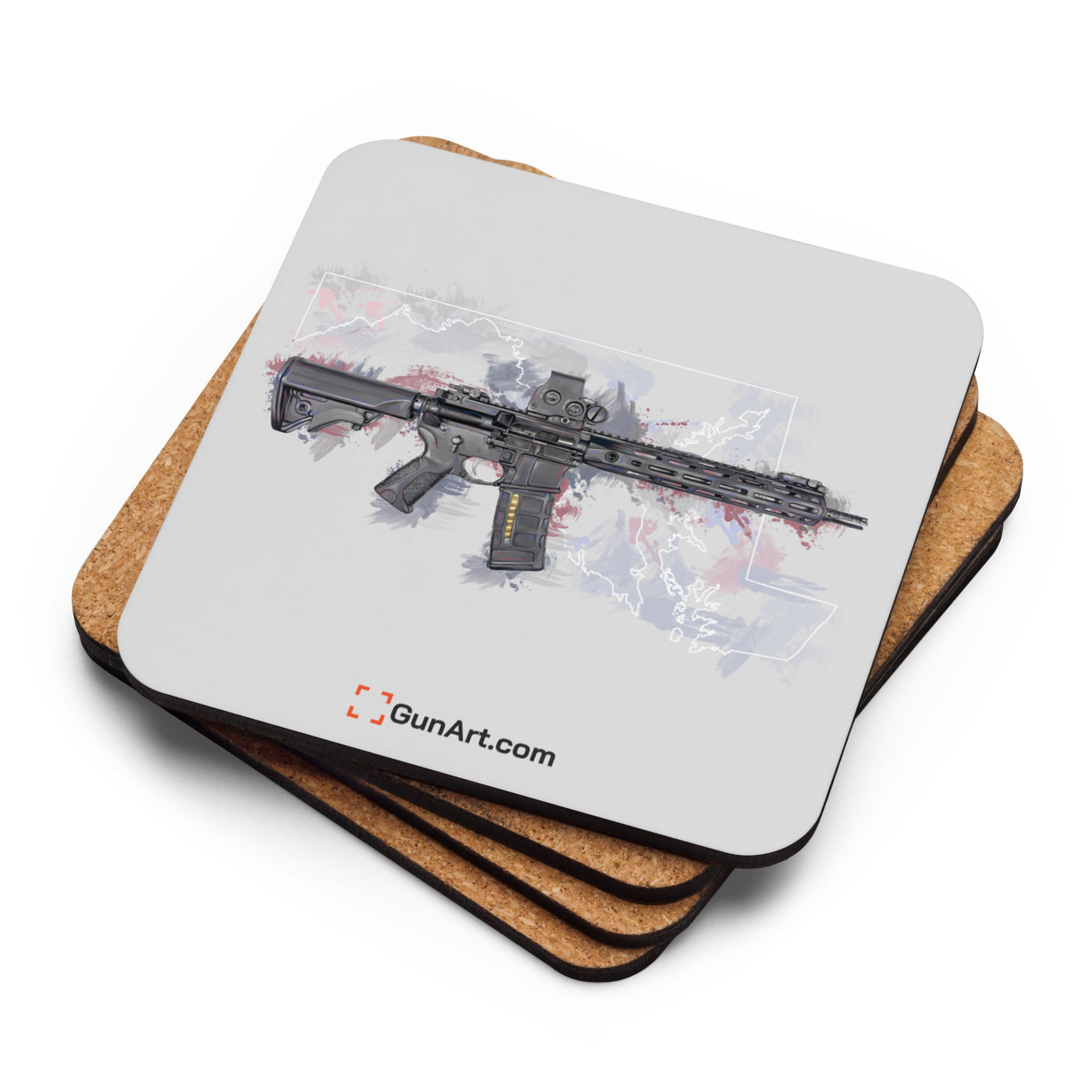 Defending Freedom - Maryland - AR-15 State Cork-back Coaster - White State